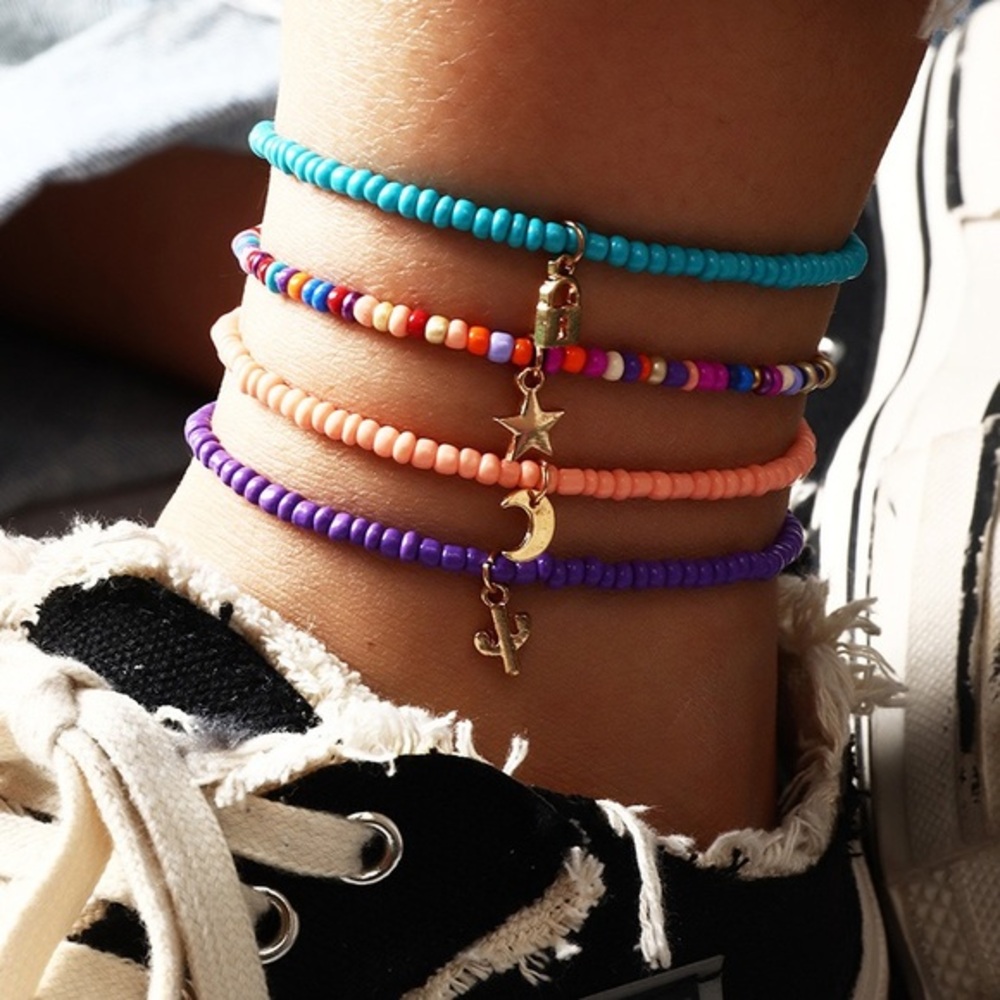 Multi color ankle bracelet set